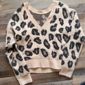 Victoria's Secret V-Neck Leopard Sweater - Cream and Black